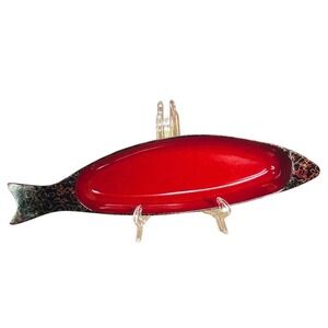 Tsugaru Nuri Lacquerware Fish Shaped Sushi Serving Tray Red Black Japanese Boxed